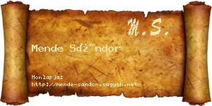 Mende Sándor névjegykártya